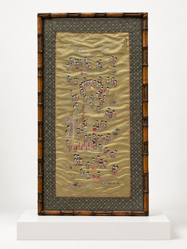 One Hundred Boys Chinese Silk Embroidery Framed Panels -- Pair