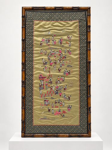 One Hundred Boys Chinese Silk Embroidery Framed Panels -- Pair