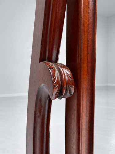 Carved Dark Wood Cheval Mirror with Scroll Feet