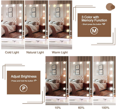 Large Lighted Hollywood Vanity Mirror with Touch Controls - 80cm