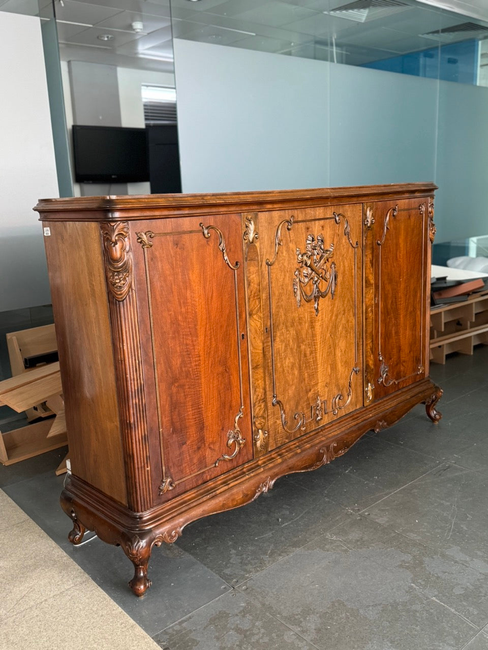 French Louis XV Style Carved Walnut 4-Door Enfilade