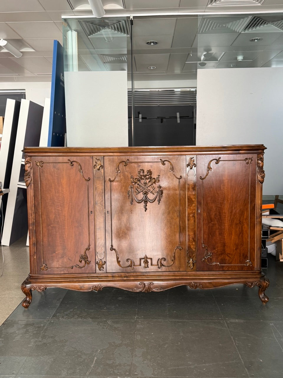 French Louis XV Style Carved Walnut 4-Door Enfilade