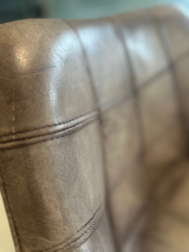 Mid-Century, Italian style soft leather tub chair - Antique Light Beige & Grey