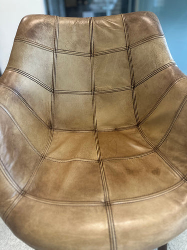 Mid-Century, Italian style soft leather tub chair - Antique Light Beige & Grey