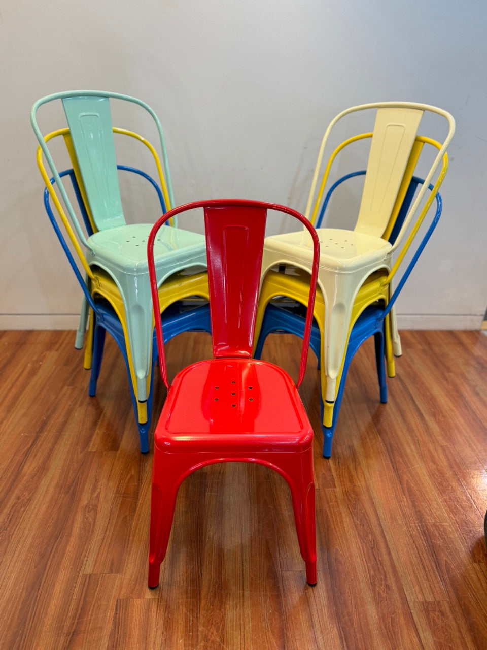 Tolix style stackable metal chairs - set of 7