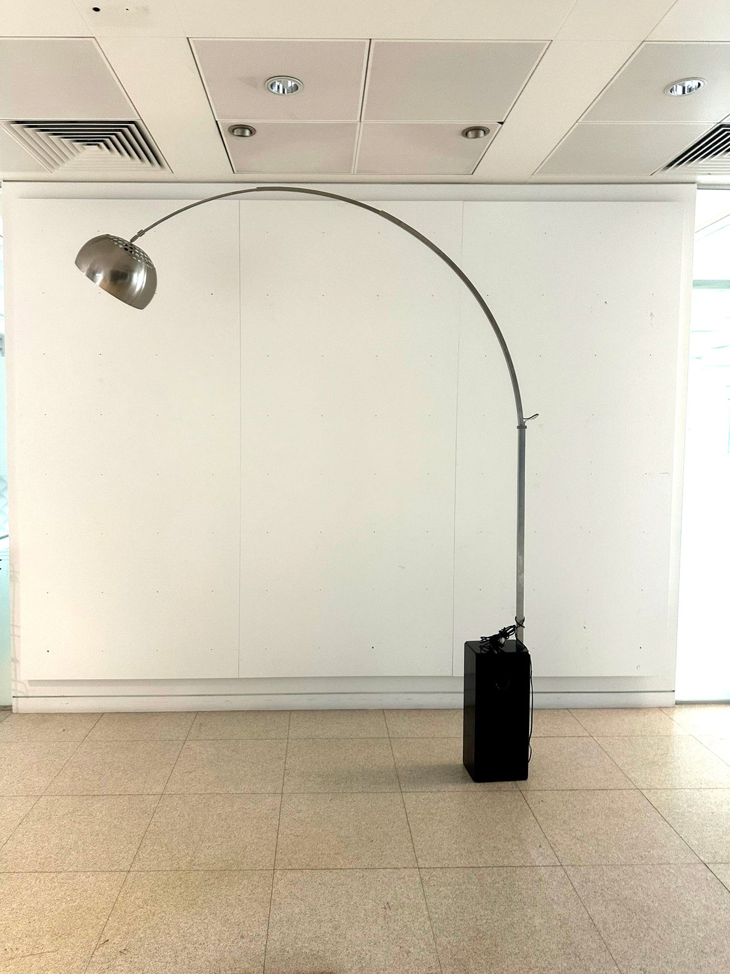 Flos Arco Led Lamp, Black Marble Base, Stainless Steel Stem Adjustable Reflector