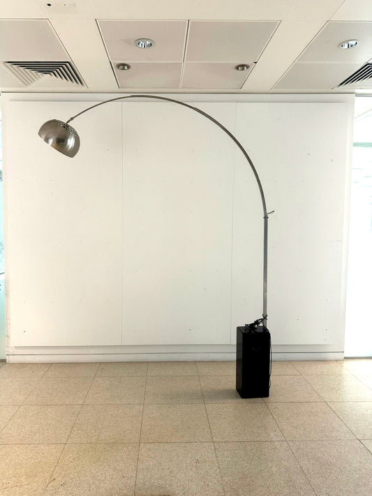 Flos Arco Led Lamp, Black Marble Base, Stainless Steel Stem Adjustable Reflector