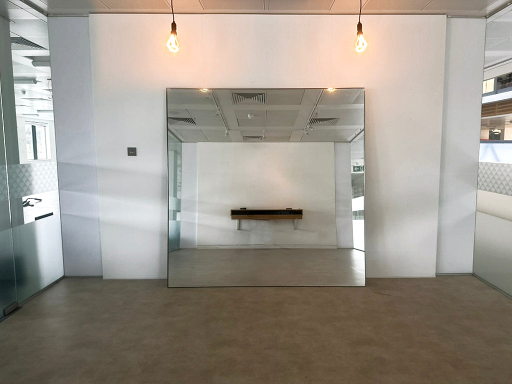 Large square mirror with steel frame