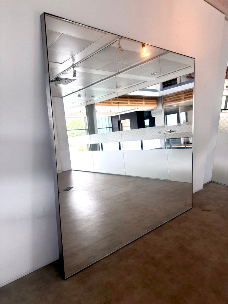 Large square mirror with steel frame