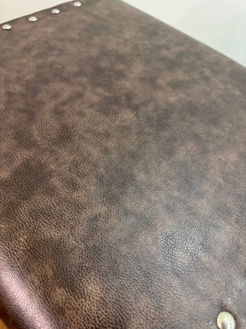 Heavy wood stool in grey felt, turquoise leather and burnt Sienna leather and black textured rubber (4)