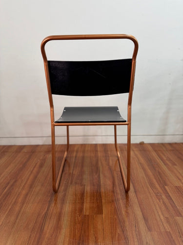 Vintage stackable chairs - black seat, bronze coloured frame (set of 2)
