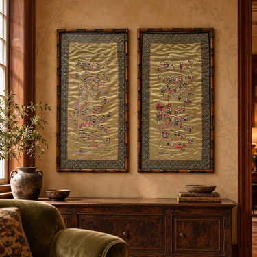 One Hundred Boys Chinese Silk Embroidery Framed Panels -- Pair