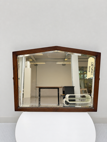 Large early 20th century wooden framed angular bevelled edged Mirror