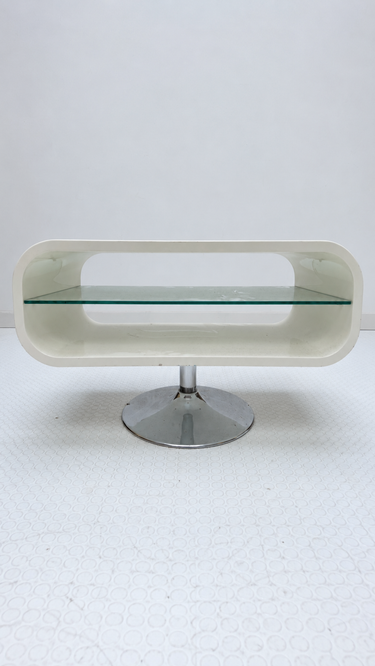 Retro Space Age White High Gloss TV Stand / Coffee Table (Chrome Tulip Base)