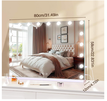 Large Lighted Hollywood Vanity Mirror with Touch Controls - 80cm