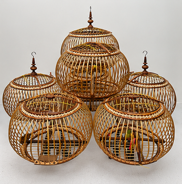 Vintage Chinese Bamboo Nesting Bird Cages - Set of 5