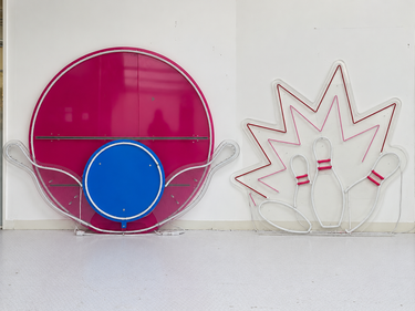 Pair of Bowling-Themed Pink and Blue LED Neon Signs