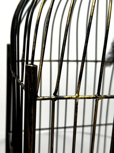 Domed Metal Decorative Birdcages in Distressed Black & Gold - Set of 3