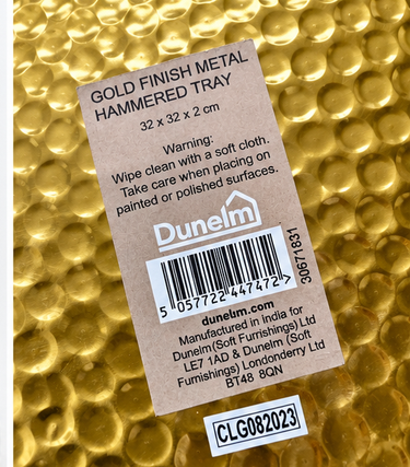 Dunelm Gold Metal Hammered Decorative Tray (32cm) — New with Tags