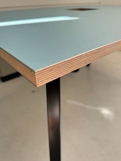 Work Desks, plywood, duck egg laminate top surface, metal legs - Set of 8