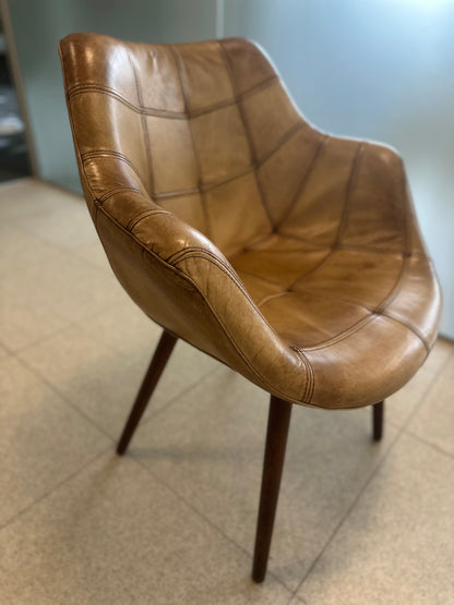 Mid-Century, Italian style soft leather tub chair - Antique Light Beige & Grey