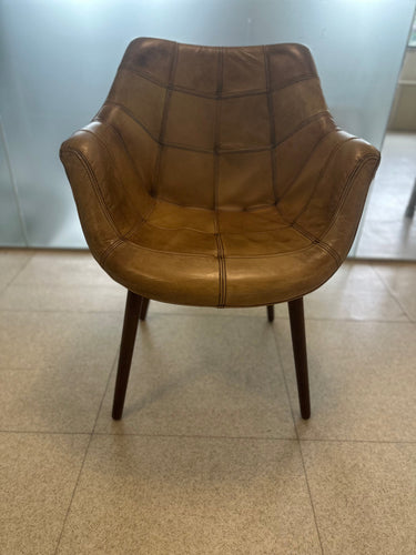 Mid-Century, Italian style soft leather tub chair - Antique Light Beige & Grey