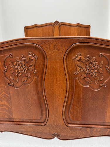 Vintage French Louis XVI/XV-style double bed frame made of oak