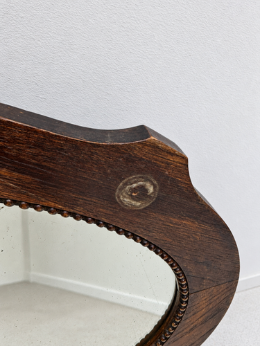Antique Oval Oak Wall Mirror | Edwardian c.1910 Beaded Overmantel Mirror