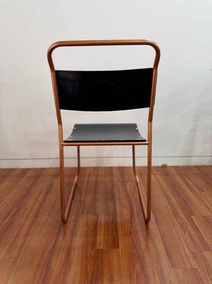 Vintage stackable chairs - black seat, bronze coloured frame (set of 2)