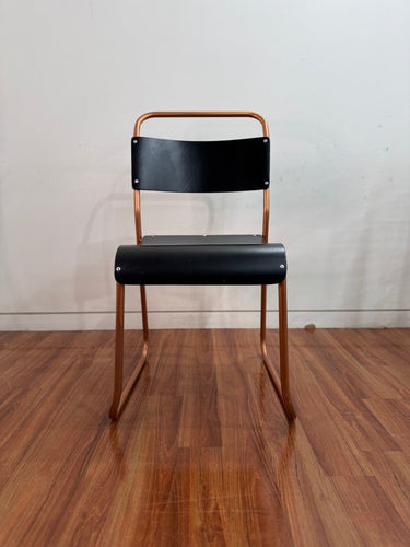 Vintage stackable chairs - black seat, bronze coloured frame (set of 2)