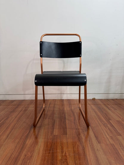 Vintage stackable chairs - black seat, bronze coloured frame (set of 2)