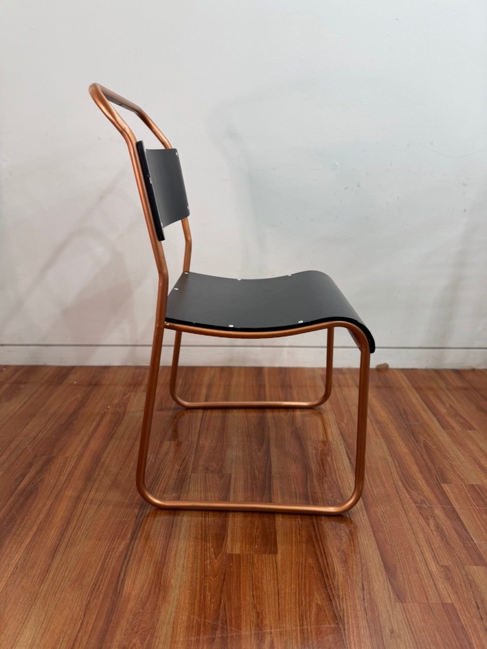 Vintage stackable chairs - black seat, bronze coloured frame (set of 2)